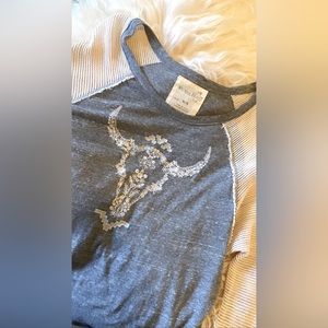 Free People size medium long sleeve top.  Sheer knit sleeves so cute cowgirl